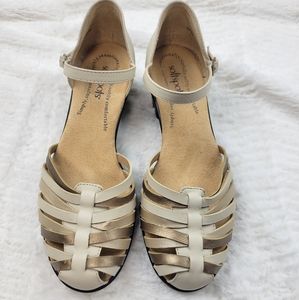Softspots Cream and metallic low heel sandal